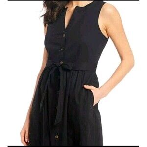 Calvin Klein Cotton Maxi Midi Dress Ruffle Hem Black SZ 10